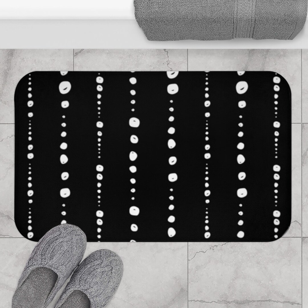 Minimalist Scandinavian Bath Mat, Black and White Boho Bath Rug