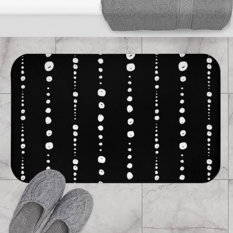 Minimalist Scandinavian Bath Mat Black and White Boho Bath Etsy