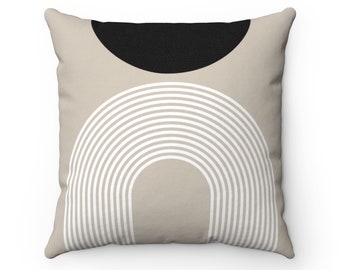 Boho Throw Pillow, Beige Black and White Mid Century Modern Rainbow Throw Pillow Cover, Minimalist Retro Decorative Pillows, Bohemian Decor