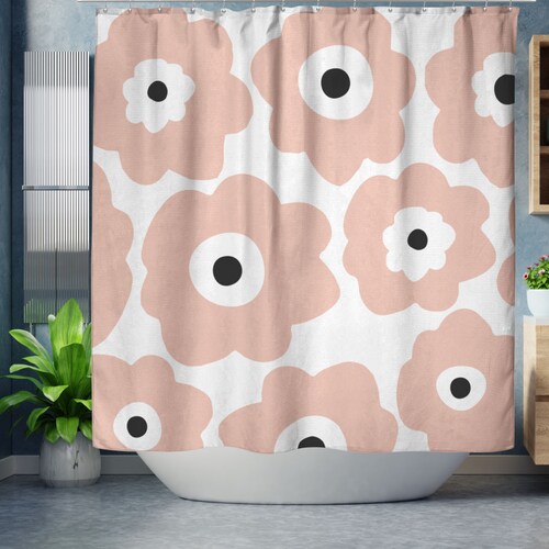 Retro Shower Curtain Pink and White Atomic Starburst Mid Etsy