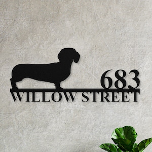 Dachshund Custom Metal Address Sign for House, Dachshund Gift, Modern Personalized Doxie Decor Metal Wall Art, Weiner Dog Gifts, Porch Sign