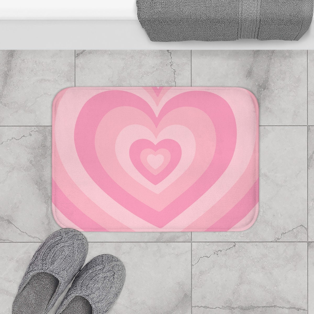 Pastel Pink Hearts Indie Aesthetic Boho Bath Rug Retro Bath | Etsy