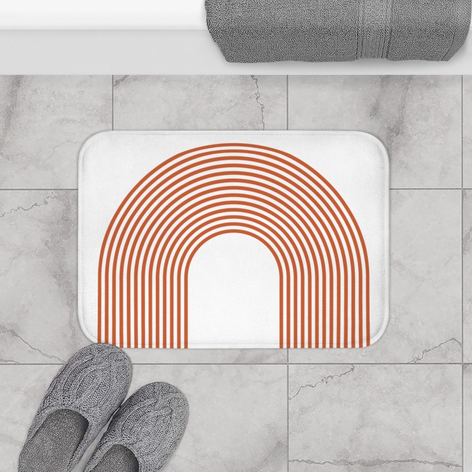 Boho Bath Mat Burnt Orange Mid Century Modern Rainbow Etsy