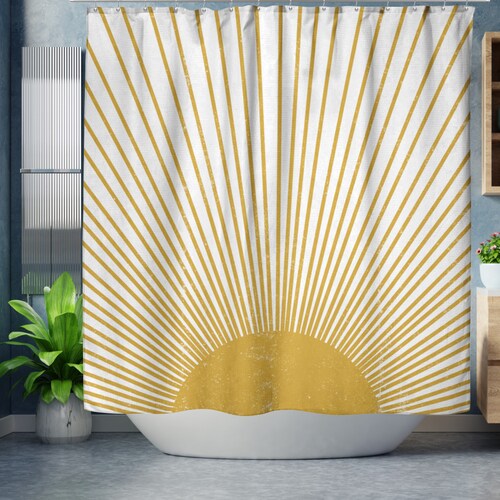 Boho Shower Curtain Mid Century Modern Sun Bohemian Retro Etsy