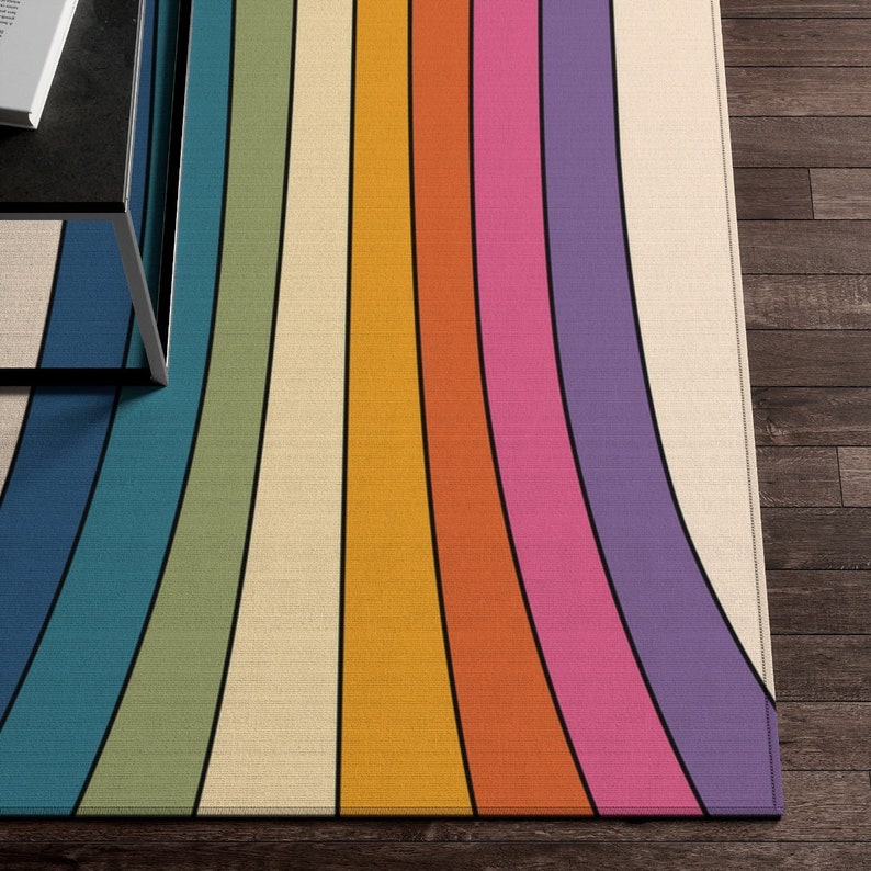 Retro Rug, 70s Rug, Funky Rug, Trippy Rug, Hippie Rug, Retro Rainbow Area Rug, Abstract Groovy Boho Rug, Kitchen Bedroom Living Room Art Rug image 1
