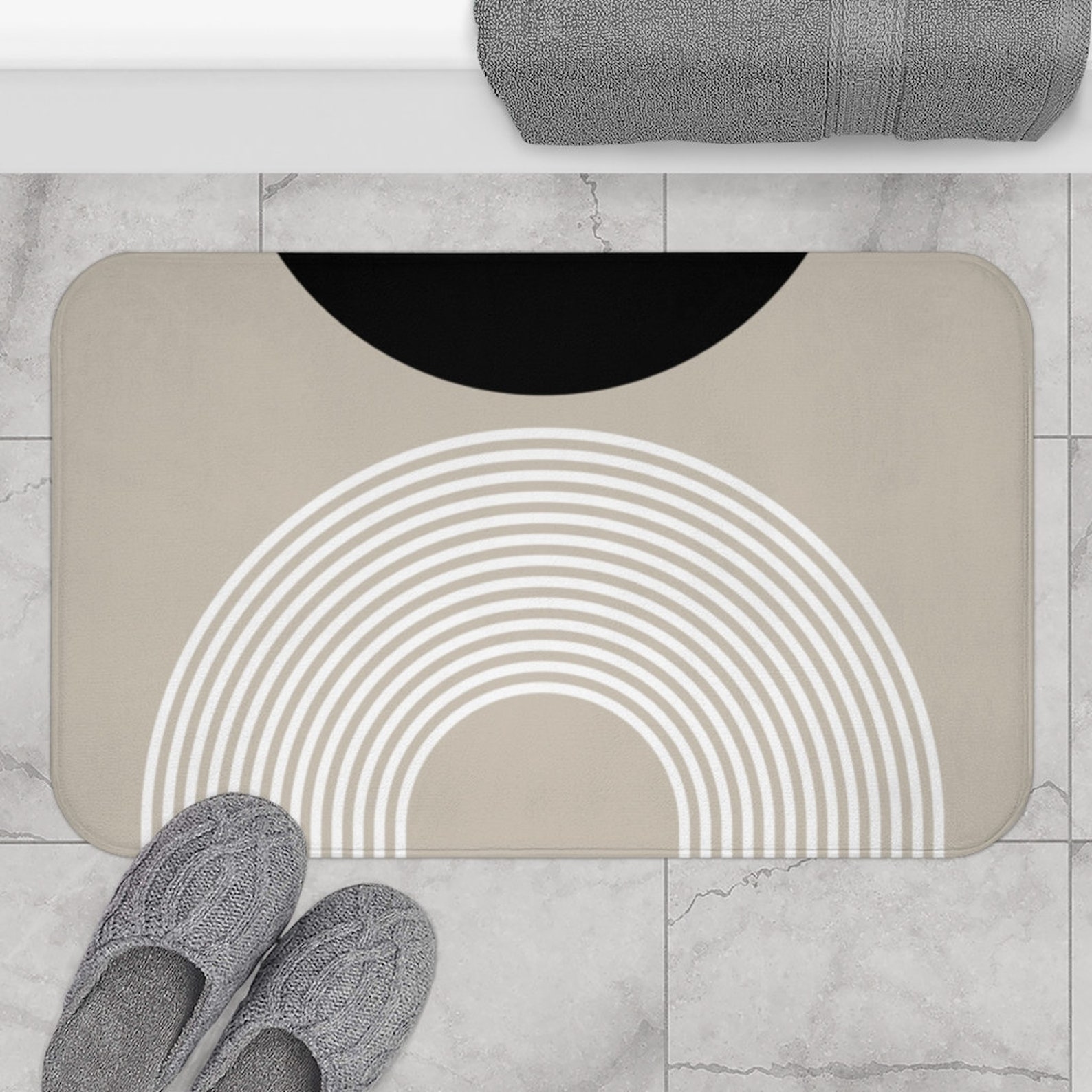 Boho Bath Mat Gray Black and White Rainbow Mid Century Modern Etsy