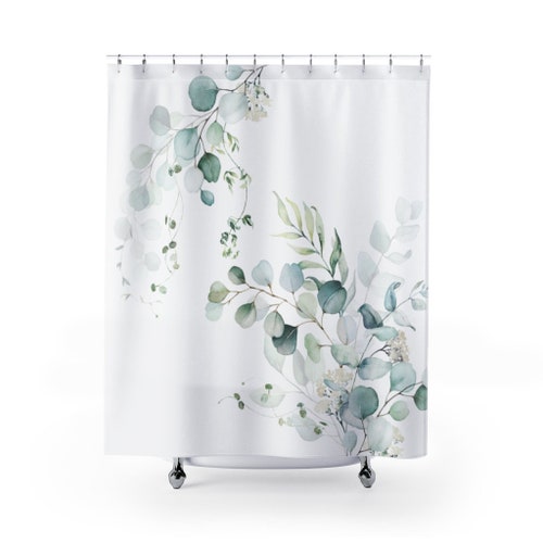 Elegant Farmhouse Shower Curtain Eucalyptus Botanical Green - Etsy