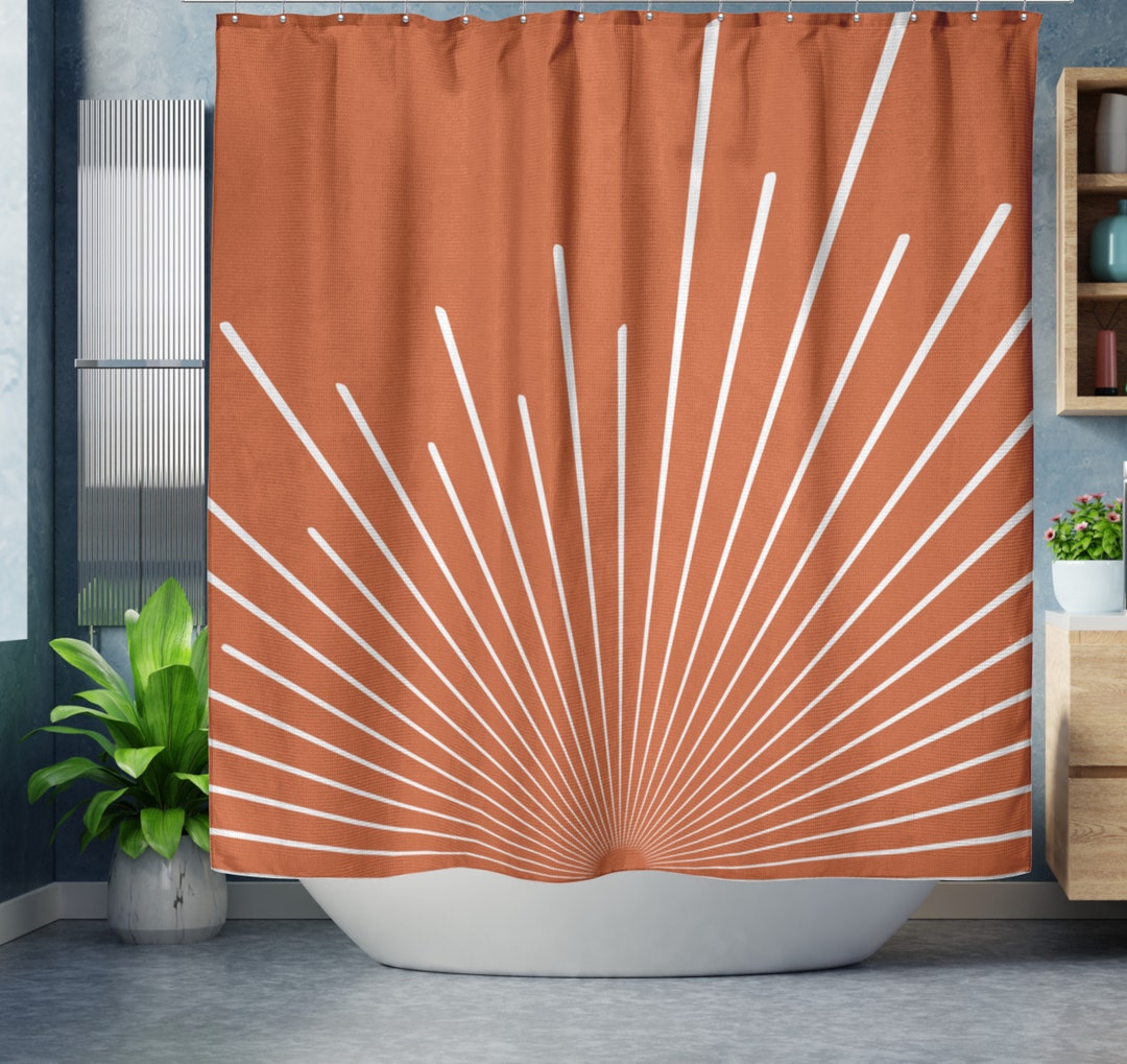 Boho Shower Curtain, Terracotta Sunburst Bohemian Shower Curtain, Boho ...