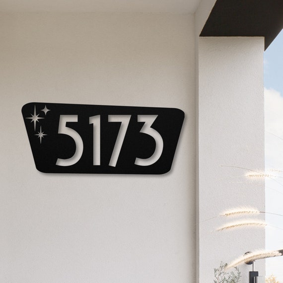 Mid Century Modern Custom House Number Sign, Mcm Atomic Starburst