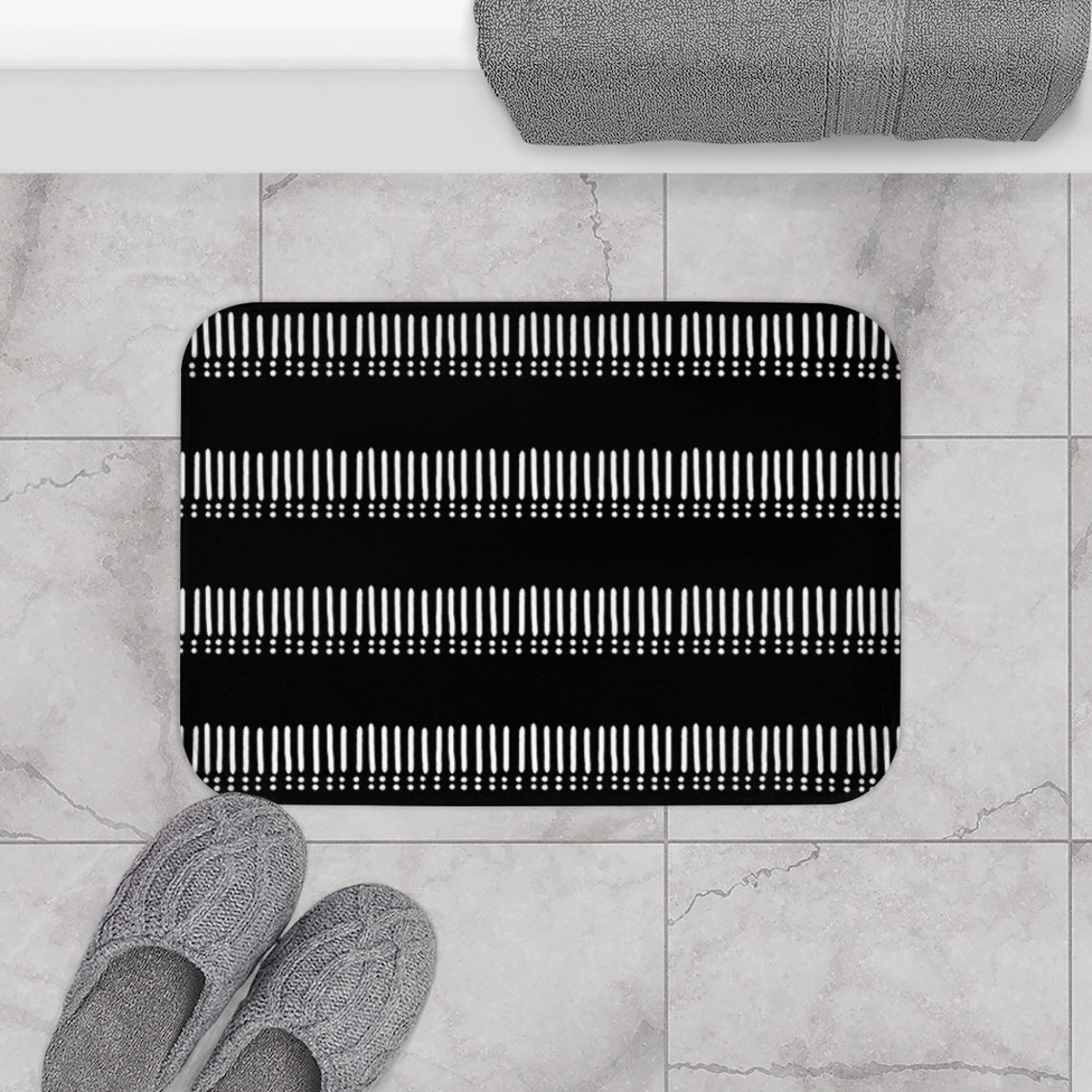 Boho Bath Mat Minimalist Mudcloth Print Black Bath Mat Etsy