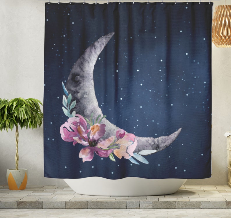 Floral Moon Shower Curtain Crescent Moon Shower Curtain Etsy