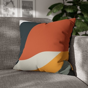 Boho Throw Pillow, Mid Century Modern Abstract Shapes Pillow Cover, Retro Funky Throw Pillows, Mustard Burnt Orange Navy Mid Mod Home Decor