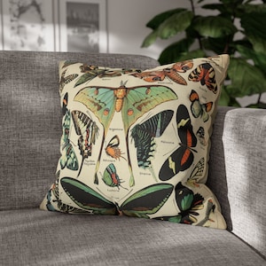 Butterfly Pillow, Cottagecore Decor Bedroom, Vintage Illustration Aesthetic Moth Decor, Butterflies Moths Fairycore Decor Pillow Cover Case
