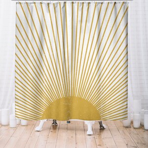 Boho Shower Curtain, Mid Century Modern Sun Bohemian Retro Shower Curtain, Mustard Yellow Vintage Style Distressed Sunburst, Grunge Sunrays image 3