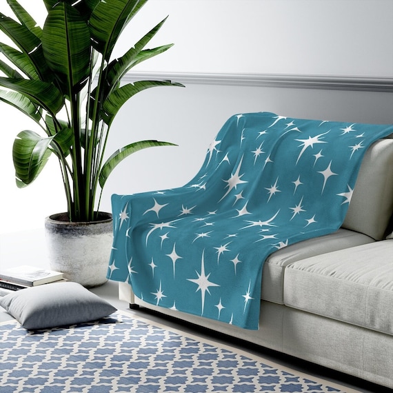 Retro Throw Blanket Atomic Starburst Mid Century Modern Soft Blanket Turquoise Blue Lightweight Plush Boho Throw Blanket 50s 60s Decor Etsy