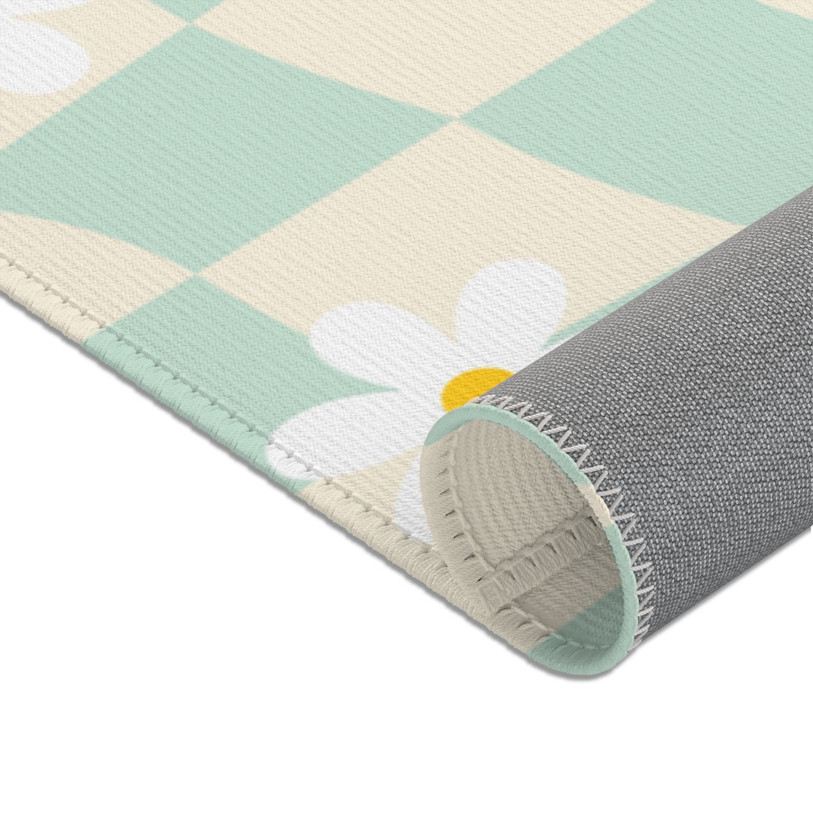 Sage Green Yellow Checkered Rug Checkerboard Daisy Flower Etsy