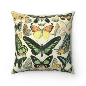Butterfly Pillow, Cottagecore Decor Bedroom, Vintage Illustration Aesthetic Moth Decor, Butterflies Moths Fairycore Decor Pillow Cover Case