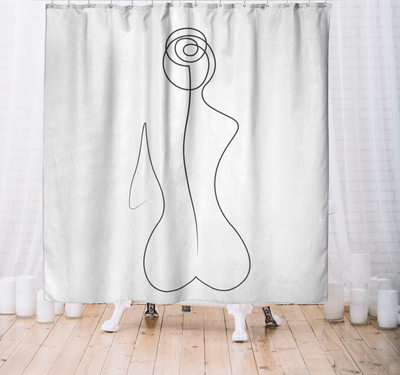Abstract Art Shower Curtain Minimalist Line Art Boho Shower Etsy