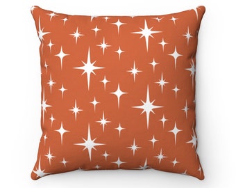 Retro Throw Pillow Cover, Terracotta Atomic Starburst Mid Century Modern Boho Decorative Pillows, Burnt Orange 50s 60s Vintage Style Decor