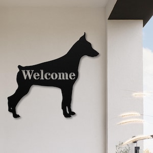 Doberman Gifts, Welcome Sign, Custom Doberman Pinscher Silhouette Metal Wall Art, Personalized Doberman Decor, Dobie Dobe Welcome Porch Sign