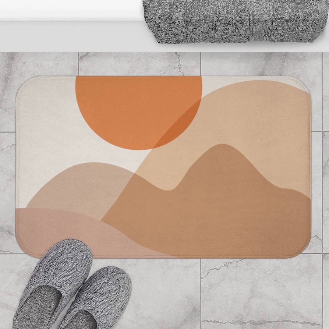Boho Bath Mat, Terracotta Burnt Orange Mid Century Modern Abstract
