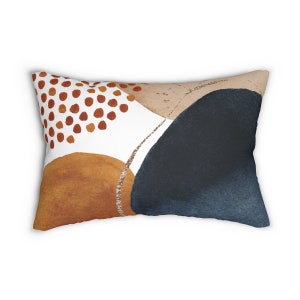 Abstract Art Lumbar Pillow, Boho Throw Pillow Cover with Watercolor Shapes in Burnt Orange Navy Gold, Bohemian Chic Decorative Pillowcase