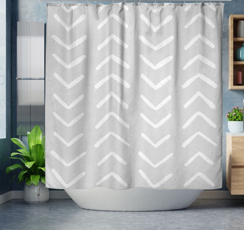 Black and White Boho Shower Curtain Chevrons Mudcloth Print Etsy
