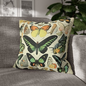 Butterfly Pillow, Cottagecore Decor Bedroom, Vintage Illustration Aesthetic Moth Decor, Butterflies Moths Fairycore Decor Pillow Cover Case