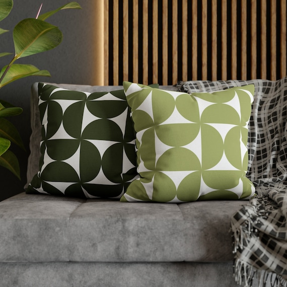 Mid Century Modern Retro Throw Pillow Boho Pillow Cover Olive Green Bauhaus Abstract Shapes Mcm Pillows 50s 60s 70s Mod Funky Home Decor Etsy