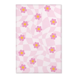 Pink Checkered Rug, Checkerboard Flower Rug, Cute Rug, Danish Pastel Room Decor, Y2K Decor Area Rug, Indie Room Decor Aesthetic Teen Dorm 24x36 inches