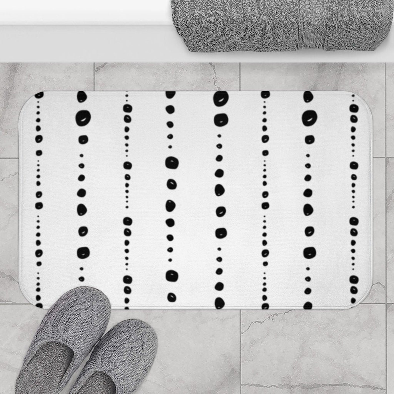 Minimalist Scandinavian Bath Mat, Black and White Boho Bath Rug