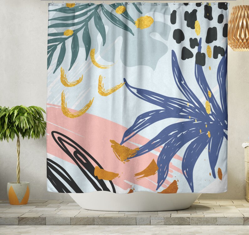 Abstract Art Tropical Shower Curtain Modern Jungle Botanical Etsy