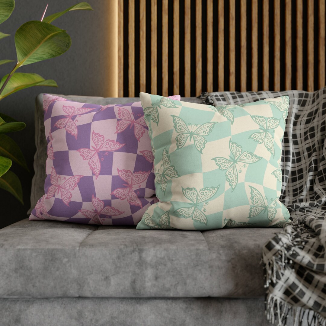 Checkered Throw Pillow, Butterfly Preppy Pillows, Preppy Room Decor