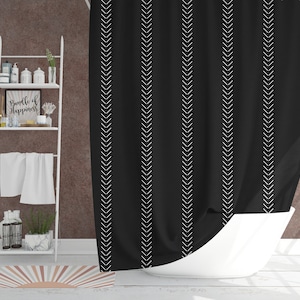 Mudcloth Print Boho Shower Curtain, Black and White Shower Curtain, Modern Minimalist Bohemian Shower Curtain