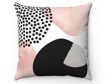 Abstract Art Pillow, Boho Chic Throw Pillow Cover with Watercolor Shapes in Black Blush Pink Ivory, Modern Bohemian Decorative Pillow Case