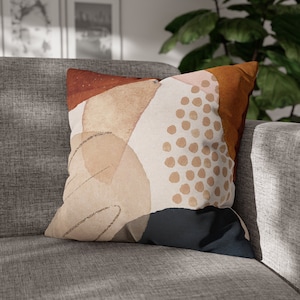 Abstract Art Pillow Cover, Boho Throw Pillow Cover with Watercolor Shapes in Rust, Beige, Pink and Navy, Bohemian Chic Decorative Pillowcase