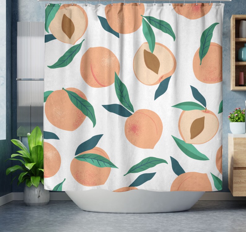Peach Shower Curtain Funny Shower Curtain Watercolor Art Fun Etsy