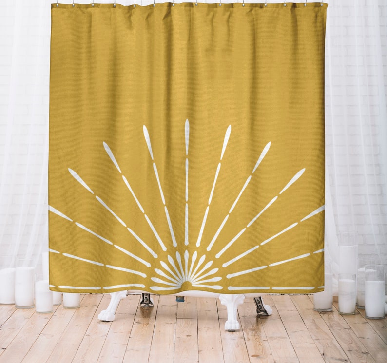 Boho Shower Curtain Mustard Yellow Retro Sunburst Bohemian Etsy