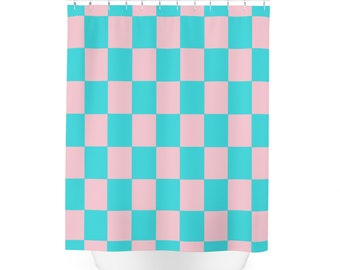 AMHNF Mid Century Shower Curtain - Retro Checkered Plaid Design, 70x74.8 Inch Fabric Curtain With Hooks