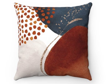 Abstract Art Pillow Cover, Boho Throw Pillow Cover with Watercolor Shapes in Rust Terracotta Navy Gold, Bohemian Chic Decorative Pillowcase