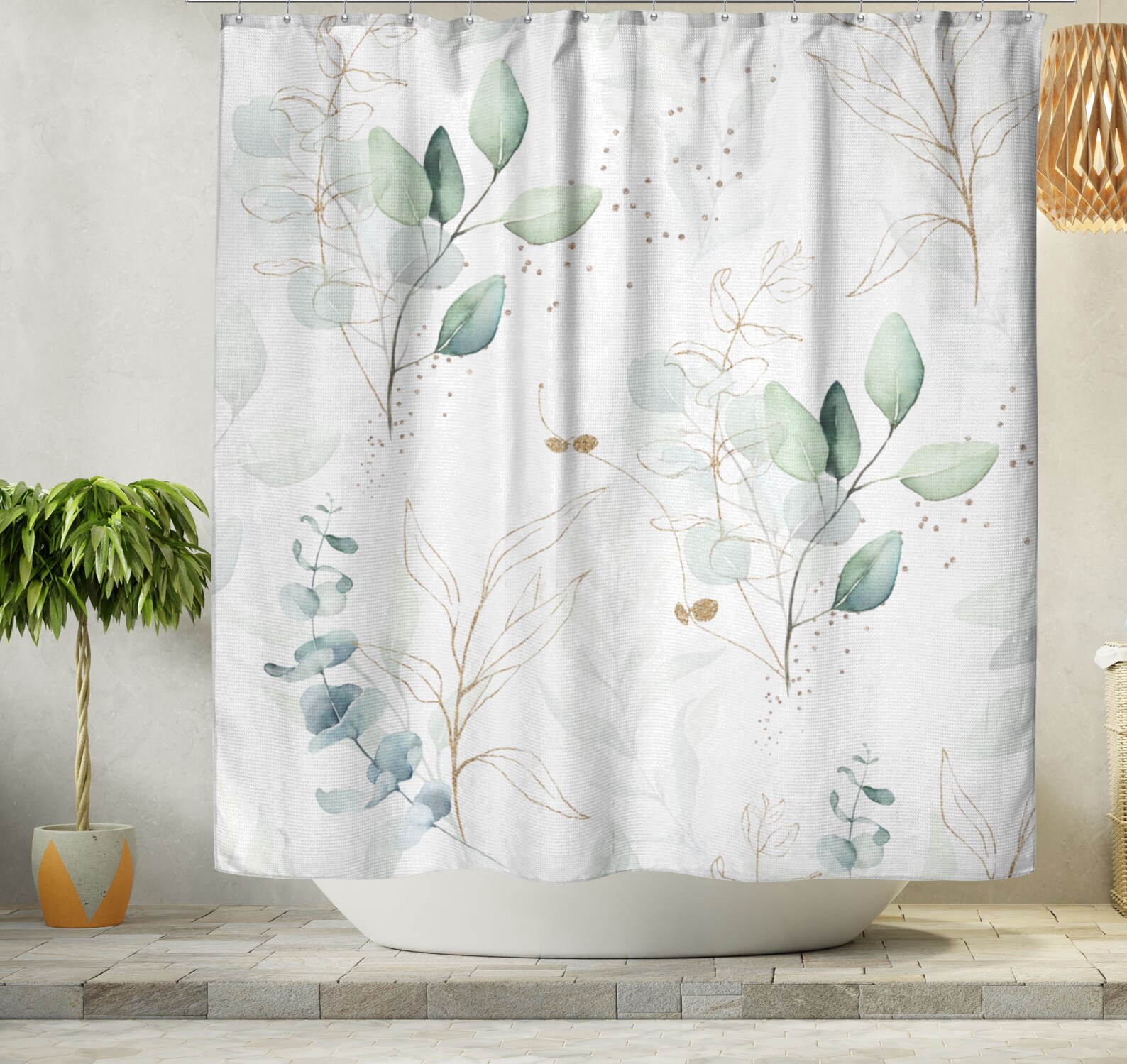 Elegant Farmhouse Shower Curtain Eucalyptus Botanical Green | Etsy
