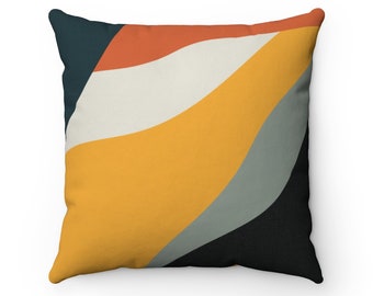 Boho Throw Pillow, Mustard Burnt Orange Navy Mid Century Modern Abstract Shapes Pillow Cover, Retro Decorative Pillow, Modern Home Decor