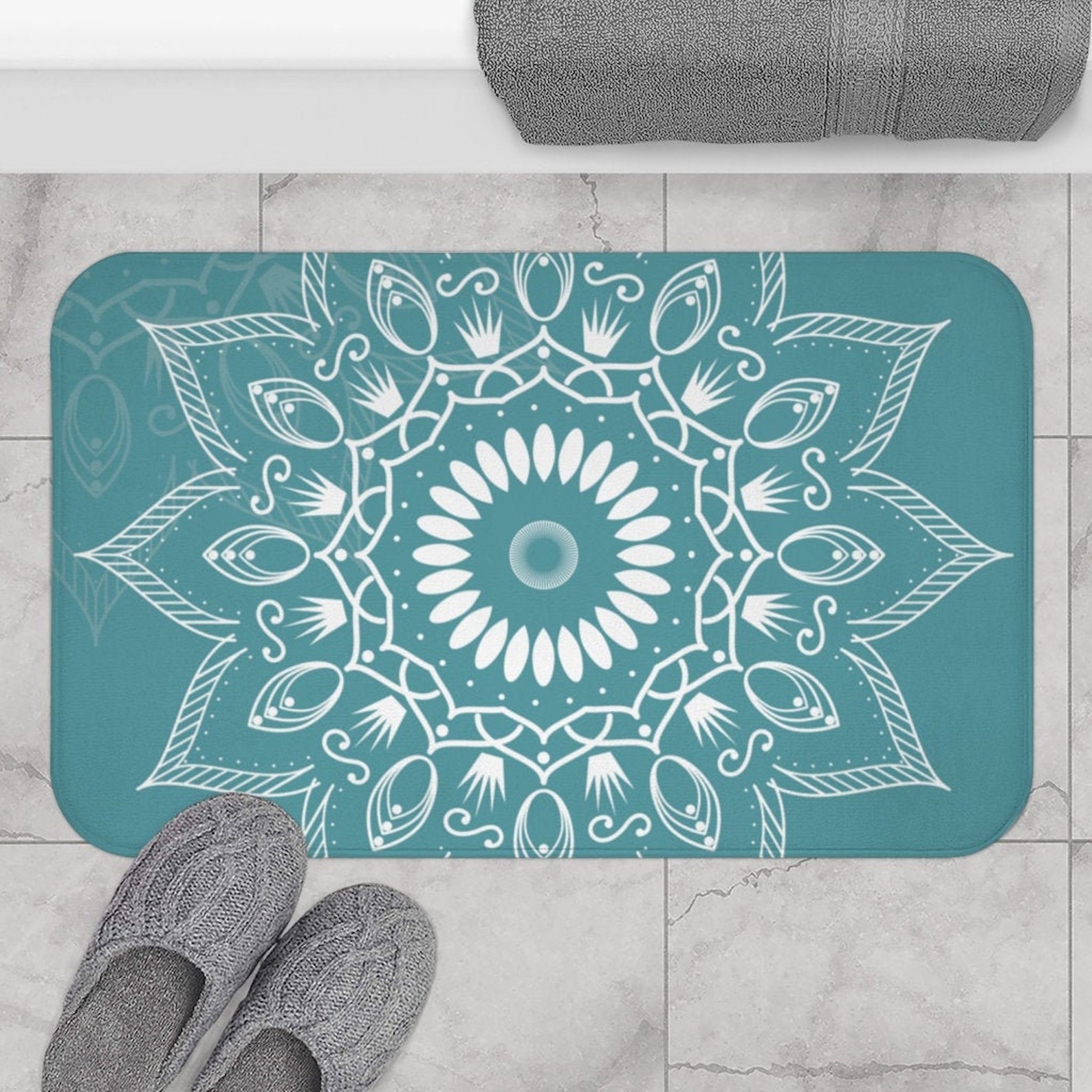 Boho Bath Mat Mandala Flower Bohemian Bath Mat Boho Chic Etsy