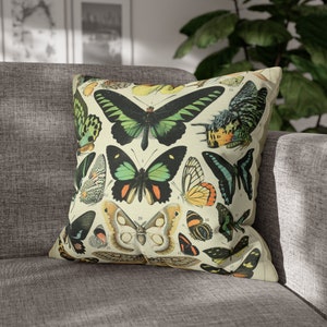 Butterfly Pillow, Cottagecore Decor Bedroom, Vintage Illustration Aesthetic Moth Decor, Butterflies Moths Fairycore Decor Pillow Cover Case