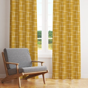 Mid Century Modern Curtains, Retro Boho Blackout Curtains, Mustard Atomic Starburst Sheer Curtains, Vintage Style 50s 60s 70s Funky Decor