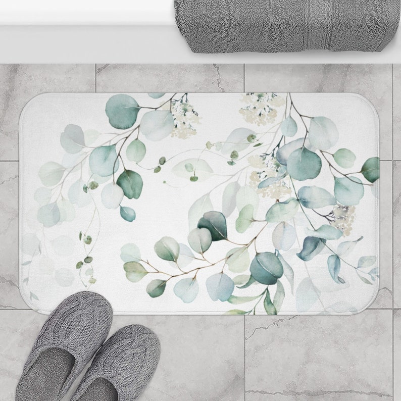 Eucalyptus Green Bath Mat Botanical and Floral Bath Rug Etsy