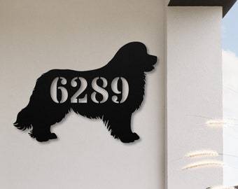 Newfoundland Dog Custom House Number Sign, Newfie Mom Gifts, Personalized Metal Wall Art, Front Porch Address Sign, Door Sign, Patio Decor