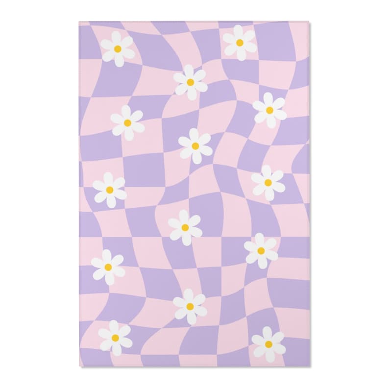 Checkered Rug, Preppy Room Decor, Purple Pink Wavy Checkerboard Rug, Daisy Flower Cute Rug, Danish Pastel Room Decor, Aesthetic Y2K Area Rug 48x72 inches