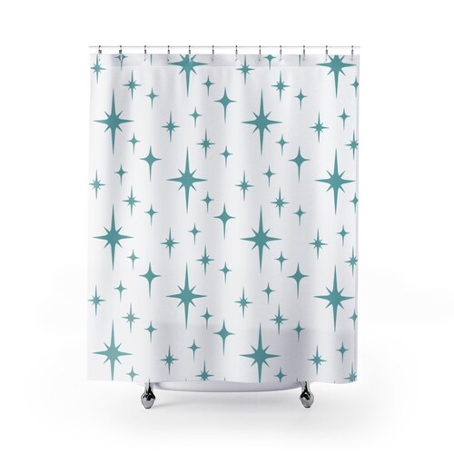 Retro Shower Curtain Black and White Atomic Starburst Mid Etsy