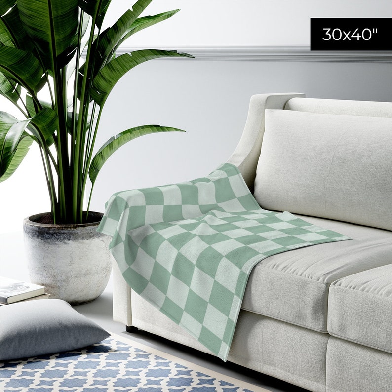 Checkered Throw Blanket Sage Green Danish Pastel Room Decor Etsy